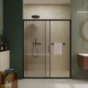 Single Sliding Shower Door, Clear Tempered Glass Shower Door With Stainless Steel Handle - Black - Image 2