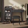 Modern Makeup Vanity Desk With Drawers Cabinet & Charging Port Engineered Wood Space Saving Design For Small Places - Black - Image 2