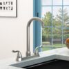 Kitchen Sink Faucet With 2 Handles, 3 Hole Installation - Brushed Nickel - Image 5