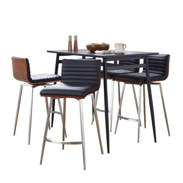 Marcel Mason - 5 Piece Swivel Contemporary Counter Height Dining Set - Black / Walnut / Black