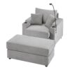 Single Sofa With Storage, Movable Ottoman, USB Ports, Cup Holders, Phone Holder - Gray - Image 13