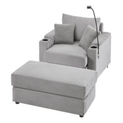 Modern Style Single Sofa Sofa Couch With Storage Space, A Movable Ottoman, Two USB Ports, Two Cup Holders, A Phone Holder For Living Room - Gray