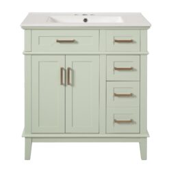 30" Bathroom Vanity With Sink, Soft Close Doors, Deep & Standard Drawer, & - Green