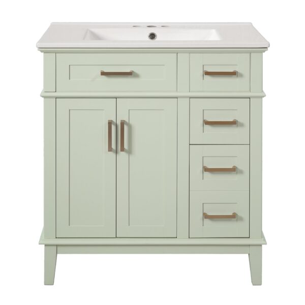 30" Bathroom Vanity With Sink, Soft Close Doors, Deep & Standard Drawer, & - Green