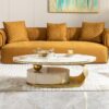 Modern Coffee Table Thick Sintered Stone Top With 2 Drawers Matt Stainless Steel Base - Gold - Image 4