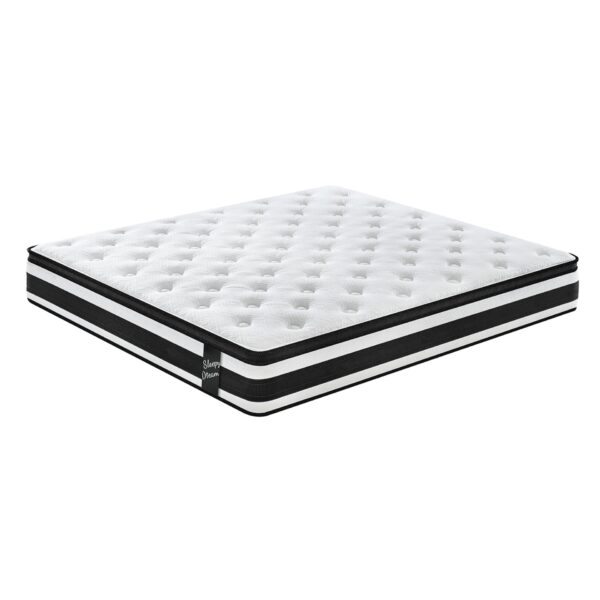 12" Full Size Hybrid Mattress Breathable Cool Knitted Cover Soft Memory Foam Individual Pocket Spring - White / Black
