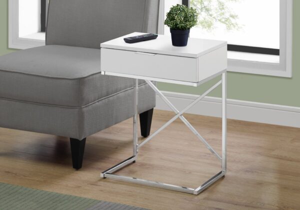 Accent Side Table, Storage Drawer, Contemporary And Modern - White