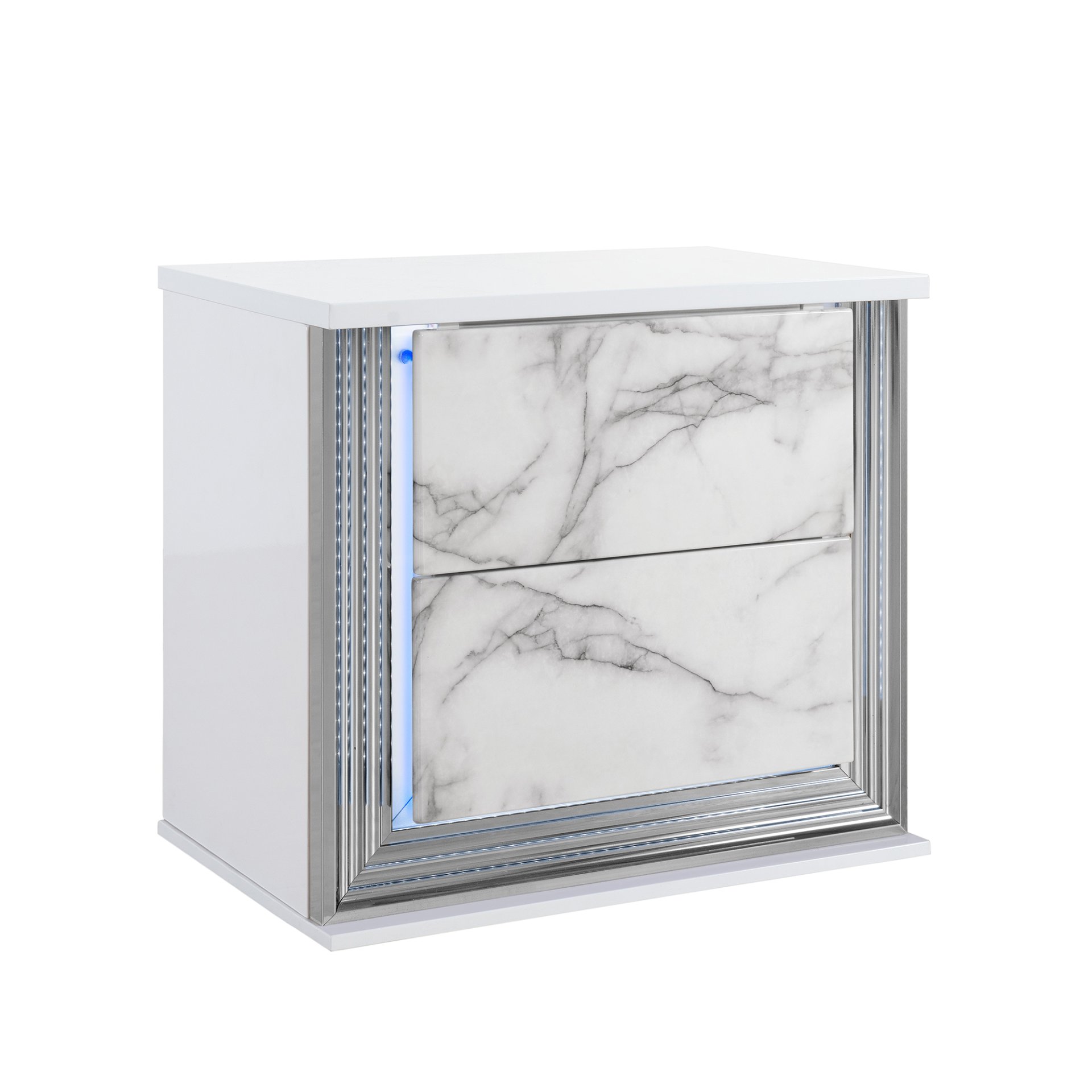 Moon - King 5 Pieces Bedroom Set With LED Lighting - White Marble - Image 5