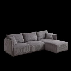 Multi Module Combination Style Sofa For Living Room And Other Lounge Spaces, Modern Minimalist Corduroy Combination Sofa With 2 Comfort Cushions With USB & C Charging Ports - Gray