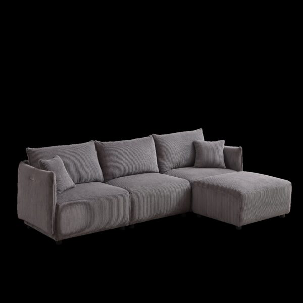 Multi Module Combination Style Sofa For Living Room And Other Lounge Spaces, Modern Minimalist Corduroy Combination Sofa With 2 Comfort Cushions With USB & C Charging Ports - Gray
