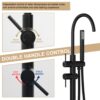 Freestanding Bathtub Faucet Floor Mount Tub Filler With Swivel Gooseneck Spout And Cylinder Handheld - Matte Black - Image 8