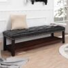 Wooden Base Upholstered Bench For Bedroom For Entryway - Black - Image 6