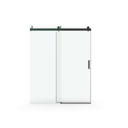 Frameless Soft Closing Shower Door, 1 / 4" (6Mm) Tempered Glass Single Sliding With Explosion Proof Coating - Matte Black