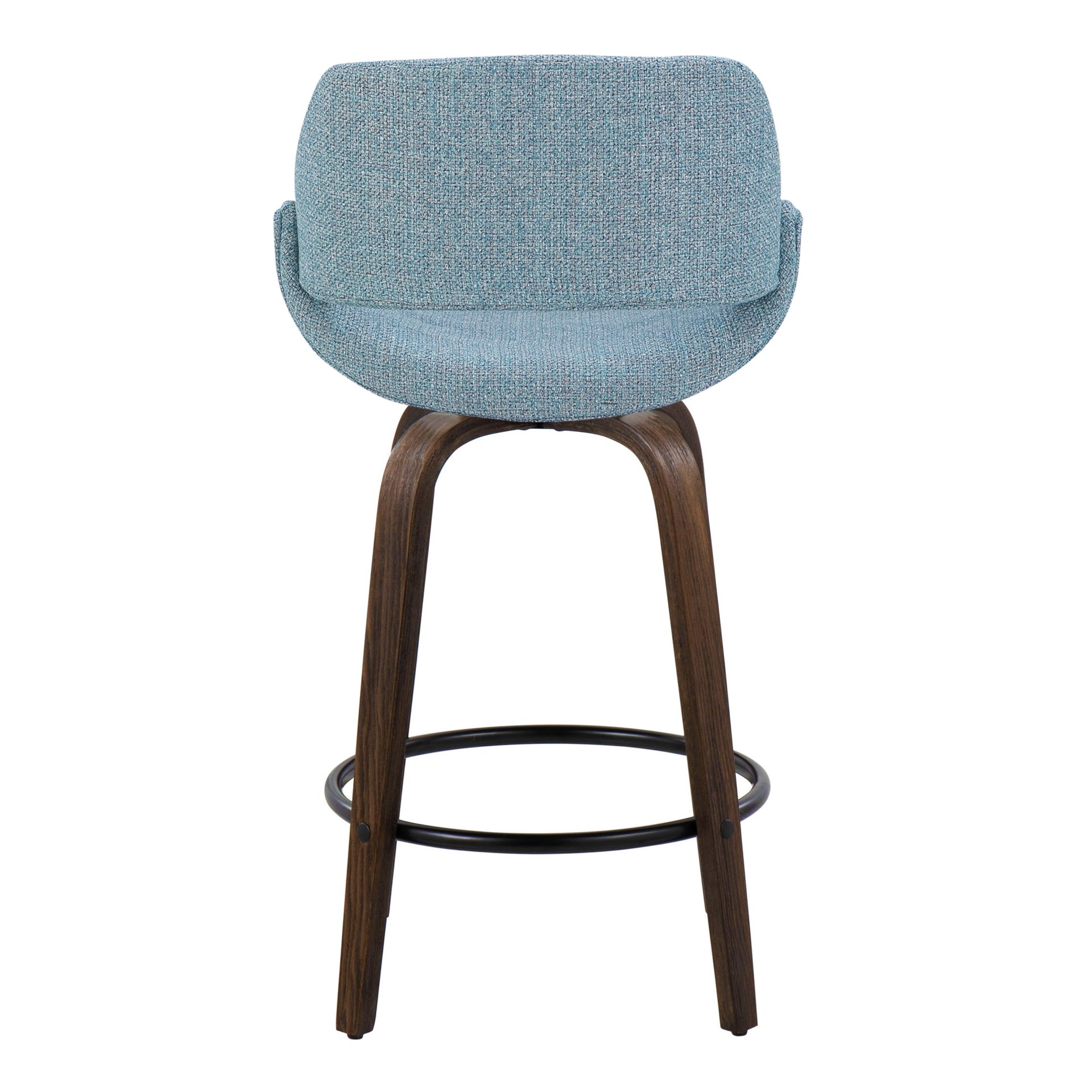 Fabrico - Mid-Century Modern Fixed Height Counter Stool With Round Footrest (Set of 2) - Walnut / Blue - Image 5