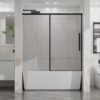 Semi Frameless Tub Sliding Shower Door 60" X 58" With Tempered Glass - Matte Black - Image 4