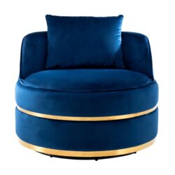 360 Degree Swivel Accent Chair With Seat Cushion, Over Sized Upholstered Barrel Chair - Blue