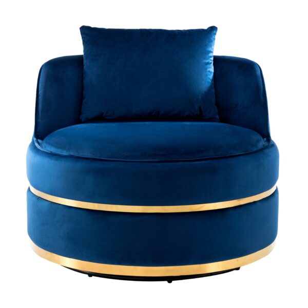 360 Degree Swivel Accent Chair With Seat Cushion, Over Sized Upholstered Barrel Chair - Blue