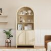Arched Kitchen Pantry, Modern Farmhouse Wood Kitchen Storage Cabinets, Arched Storage Display Cabinet With Adjustable Shelves, Versatile Cupboard For Kitchen, Dining Room - Natural - Image 2