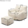 Giant Plush Bean Bag Chair For Adults With Armrests And Footstool - Beige - Image 3