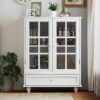 Buffet Cabinet With Double Glass Doors And Drawer, Storage Sideboard Cupboard For Living Room - White - Image 17