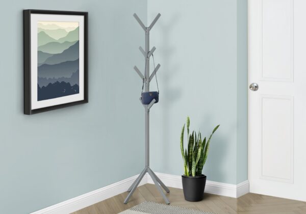 Coat Rack, Hall Tree, Free Standing, 8 Hooks, Entryway, Contemporary & Modern - Silver