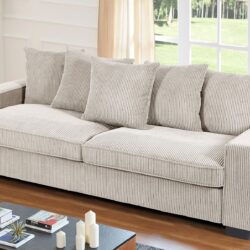 Luxe Corduroy Sofa With 5 Matching Toss Pillows, Sleek Design, Spacious And Comfortable 3 Seater Couch - Ivory