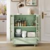 Buffet Cabinet With Double Glass Doors And Drawer, Storage Sideboard Cupboard - Green - Image 5