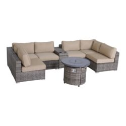 Patio 8 Piece Sectional Set With Fire Pit And Durable Cushions - Gray Mix