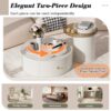 Modern Round Coffee Table (Set of 2), 360 Degree Rotatable Flower Shaped Top With 2 Drawers, Top Circle Side Table End Table With Glass For Living Room - Off White - Image 5
