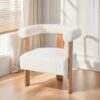 Mid-Century Modern Barrel Accent Chair, Upholstered Kitchen & Dining Room Chairs With Arms, Teddy Velvet Boucle Accent Chairs Side Chairs For Kitchen Living Room Bedroom - White - Image 5