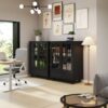 Buffet Cabinet With Double Glass Doors And Drawer, Storage Sideboard - Black - Image 9