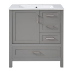 30" Bathroom Vanity With Soft Close Storage - Gray