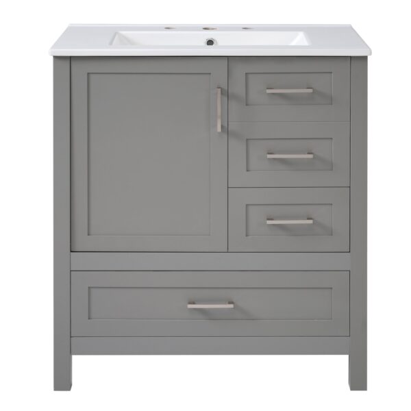 30" Bathroom Vanity With Soft Close Storage - Gray