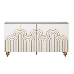 Modern Fluted Sideboard Buffet With Storage, Curve Element, 4 Doors With Adjustable Shelves - White