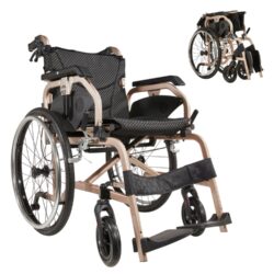 Lightweight Foldable Transport Wheelchair Square Tube Design Double Brakes Adjustable Handrail Breathable Seat Anti Backflip 250Lbs Capacity Easy Storage Color - Gold / Black