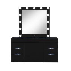Elisa - Vanity Set With Stool And LED Bulbs - Black