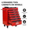 Rolling Metal Tool Chest With 6 Drawers, 20" Steel Storage Cabinet With Ball Bearing Slides - Red / Black - Image 4
