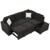 Sectional Pull-Out Sofa Bed L-Shaped Corner Sofa Couch With Storage Chaise, USB Ports, Power Sockets, Cup Holder For Living Room, Bedroom, Study - Black - Image 15