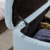 Storage Ottoman Bench For End Of Bed Gold Legs, Modern Gray Faux Fur Entryway Bench Upholstered Padded With Storage For Living Room Bedroom - Blue - Image 15
