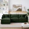 Modern Modular Sectional Sofa Set With Movable Ottoman Chenille, L Shaped - Green - Image 4
