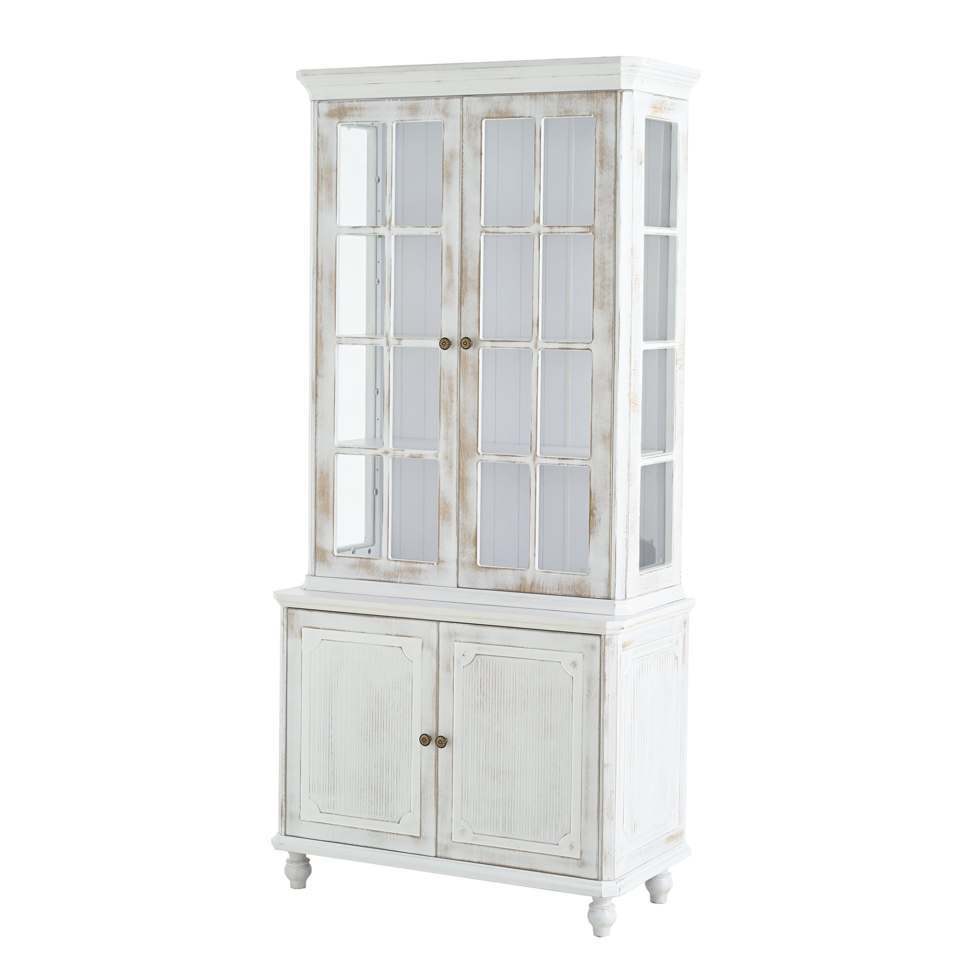 Vintage Display Cabinet With Double Glass Doors, Traditional Style Hutch For Home Or Workspace Washed - White Washed - Image 20