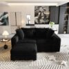 4 Seat Sofa, Deep Seat Couches With Soft Pillows And Movable Ottoman, Convertible Sofa Lounge Chair, For Living Room - Black - Image 10