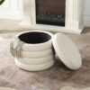 Fuji - Oversized Round Storage Ottoman - Ivory White - Image 10