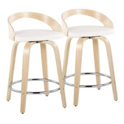 Grotto - Contemporary Fixed Height Counter Stool & Swivel With Round Footrest (Set of 2) - Natural / White