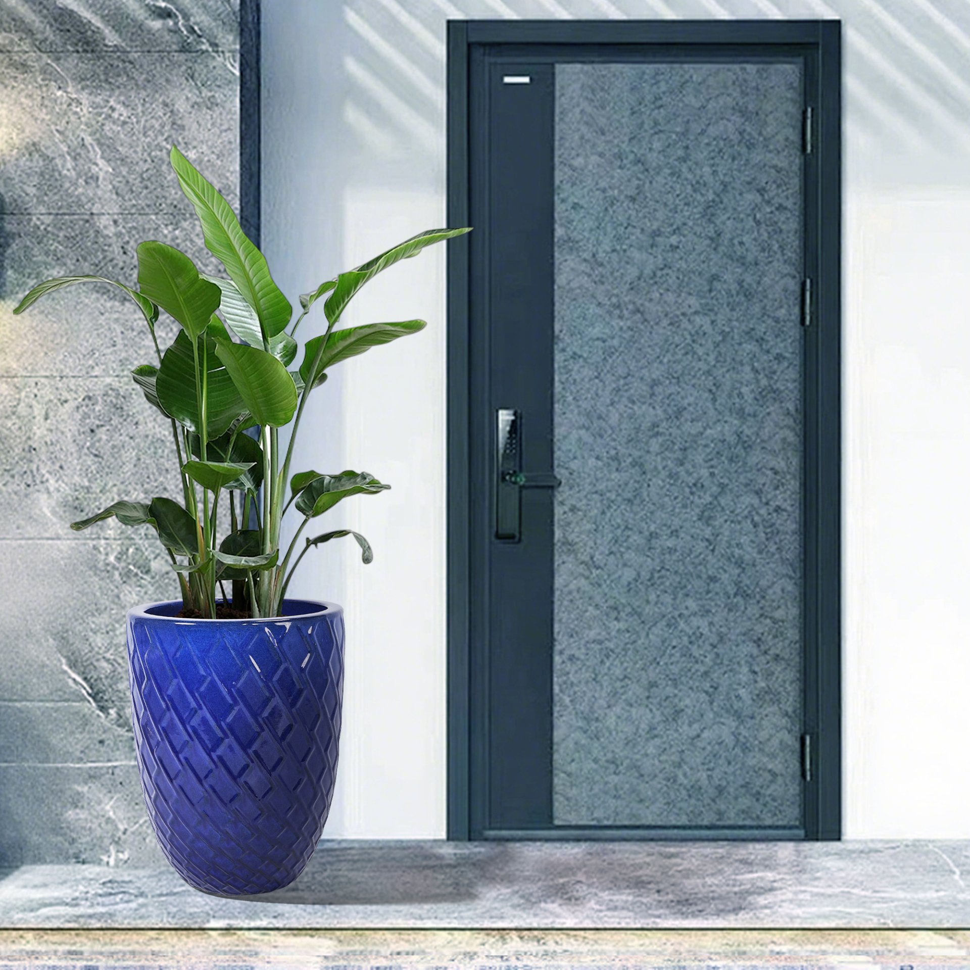 Ceramic Flowerpot, Planter For Patio, Garden, Windowsill - Dark Blue - Image 4