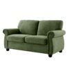 Soft Loveseat, Upholstered 2 Seater Couch, Loose Back Cushions And Turned Legs - Green - Image 3