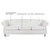Rolled Arm Chesterfield 3 Seater Sofa - White - Image 11