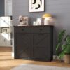 Double Tilt Out Trash Cabinet With Hideaway Drawer And Barn Door - Black - Image 4