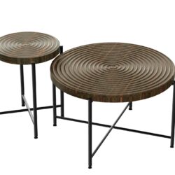 Coffee And End Table Set Waterproof Cover, Distressed Cylindrical Design, Legs Classic Rustic Charm (Set of 2) - Walnut Brown
