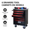 6 Drawer Multifunctional Tool Cart With Wheels, Metal Rolling Tool Cart Storage For Garage Workshop Warehouse Repair Shop With Stainless Steel Roof - Black / Red - Image 4
